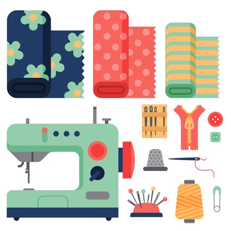 Thread supplies accessories sewing equipment tailoring fashion pin craft needlework vector illustration.のイラスト素材
