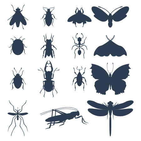 Insects silhouette icons isolated wildlife wing detail summer bugs wild vector illustrationのイラスト素材