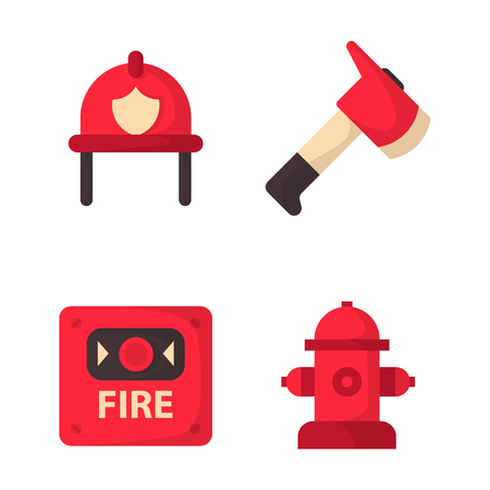 Fire safety equipment emergency tools firefighter safe danger accident protection vector illustration.のイラスト素材