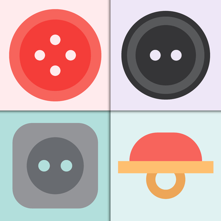Set of four vector sewing buttons with threads round clothing dressmaking tool illustrationのイラスト素材