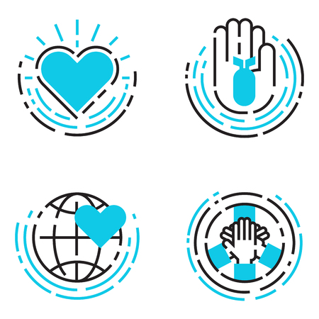 Peace outline blue icons love world freedom international free care hope symbols vector illustrationのイラスト素材