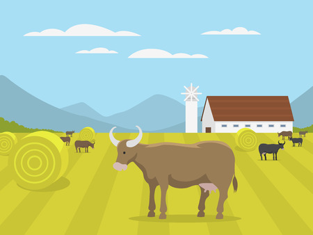Village landscapes vector illustration farm house agriculture graphic countrysideのイラスト素材