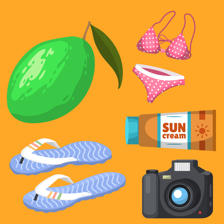 Summer time beach sea shore realistic accessory vector illustration sunshine travelのイラスト素材