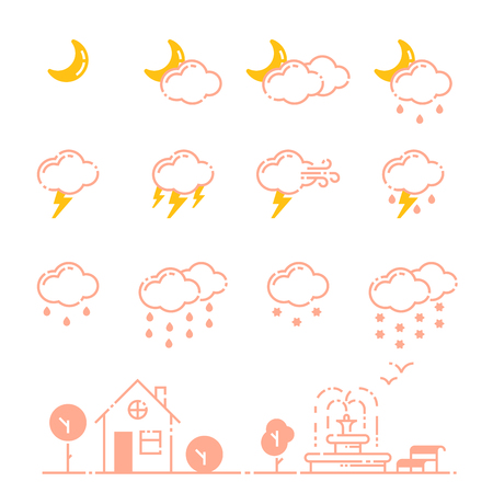 Set of weather icons vector illustration season outline design thunder temperature signのイラスト素材