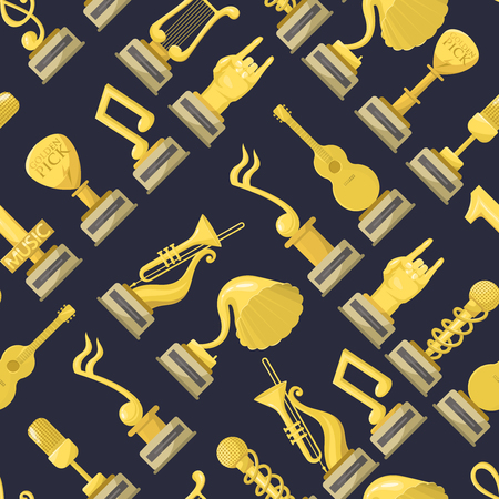 Cartoon music award statuette entertainment winner top artist achievement prize vector illustration seamless pattern backgroundのイラスト素材