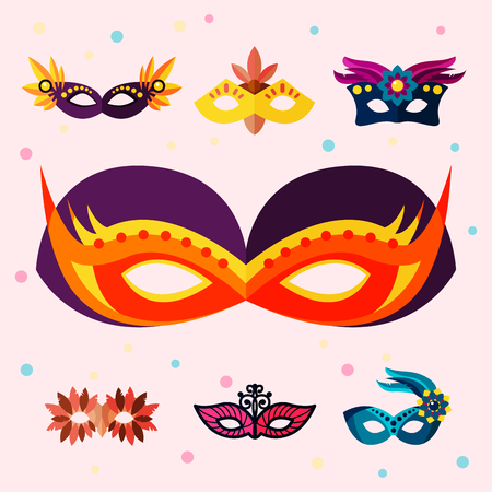 Authentic handmade venetian painted carnival face masks party decoration masquerade vector illustrationのイラスト素材