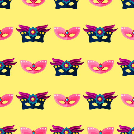 Authentic handmade venetian painted carnival face seamless pattern masks party decoration or masquerade realistic vector illustration. Glitter elegance costume holiday symbolのイラスト素材