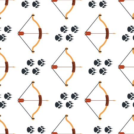 Bow and arrow footprints background hunting weapons seamless pattern design hunter forest wild vector illustrationのイラスト素材