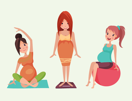 Pregnancy motherhood people expectation concept happy pregnant woman character life with big belly vector illustrationのイラスト素材