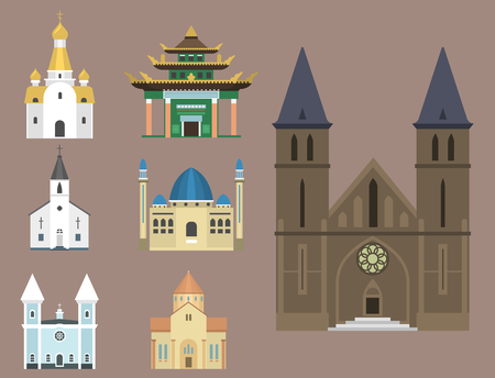 Cathedral church infographic traditional temple building landmark tourism vector illustration. World religions history place historic famous christianity monument.のイラスト素材