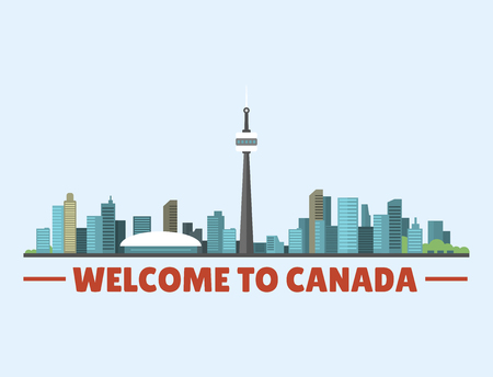 Welcome to Canada city downtown buildings silhouette canadian cityscape vector illustrationのイラスト素材