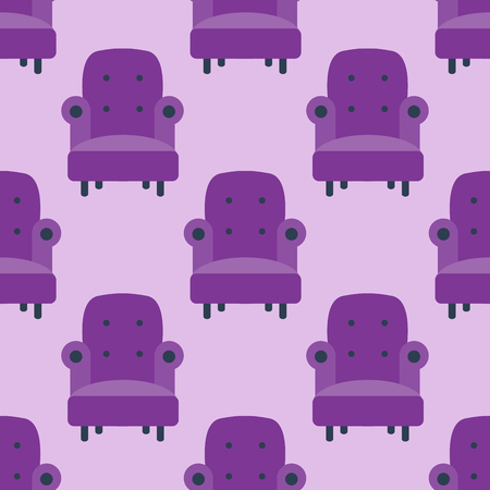 Purple color armchair modern designer chair background textile furniture seamless pattern comfortable vector illustrationのイラスト素材