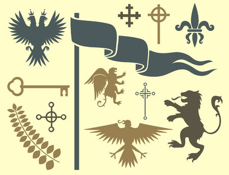 Heraldic royal crest medieval knight elements vintage king symbol heraldry castle badge vector illustrationのイラスト素材