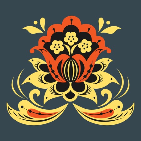 Vector khokhloma pattern design traditional Russia drawn illustration ethnic ornament painting illustrationのイラスト素材