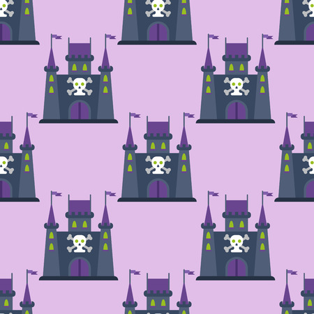 Cartoon fairy tale castle key-stone palace tower icon scary knight medieval architecture building vector illustration.のイラスト素材