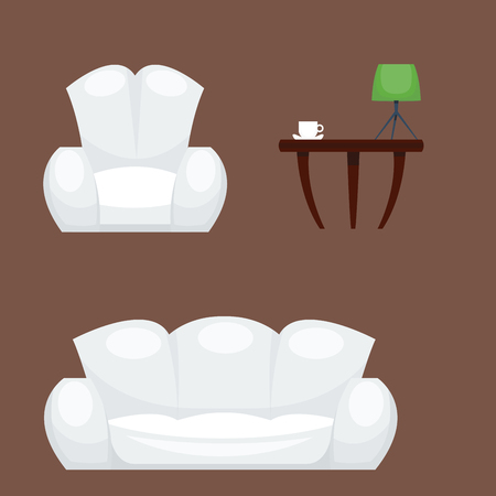 Exclusive sitting furniture bedroom with couch interior room comfortable sofa home relaxation apartment illustration.のイラスト素材