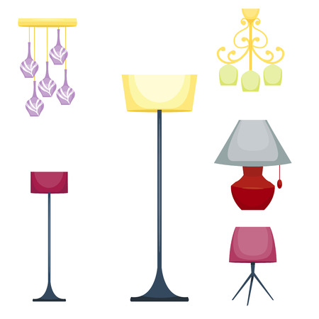 Flat electric lantern lamp lights fitting technology light bulb electricity illustration.のイラスト素材