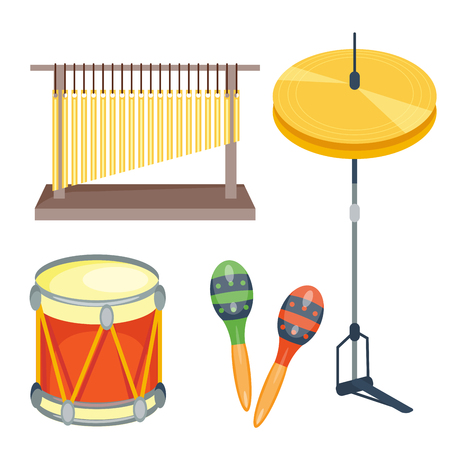 Musical drum wood rhythm music instrument series set of percussion.のイラスト素材