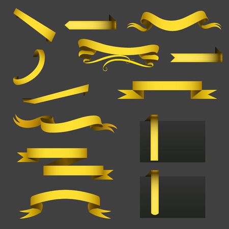 Realistic gold ribbons tape flag set.のイラスト素材