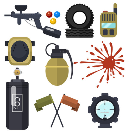 Paintball club symbols icons protection uniform and sport game design elements equipment target vector illustrationのイラスト素材