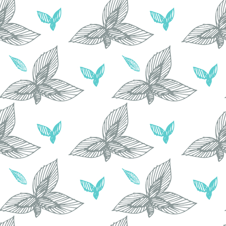 Seamless pattern with leaves hand drawn style vector illustration nature design floral summer plant textile.のイラスト素材