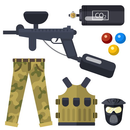 Paintball club symbols icons protection uniform and sport game design elements equipment target vector illustrationのイラスト素材