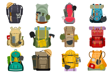 Backpack rucksack travel tourist knapsack outdoor hiking traveler backpacker baggage luggage.のイラスト素材