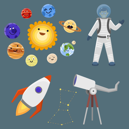 A Astronaut in space landing different planets.のイラスト素材