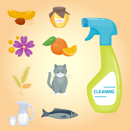 Allergy symbols disease healthcare food viruses and health vector illustration.のイラスト素材