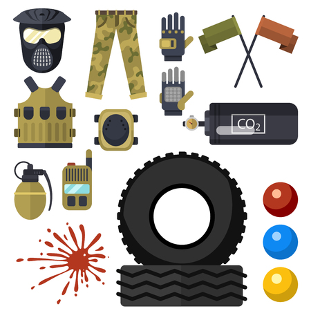 Paintball club symbols icons protection uniform and sport game design.のイラスト素材