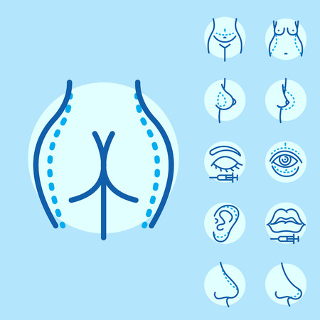 Plastic surgery body parts face correction infographic icons.のイラスト素材