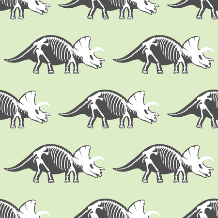 Dinosaurs skeletons silhouettes seamless pattern fossil bone tyrannosaurus prehistoric animal and jurassic monster predator dino vector flat illustration.. Reptile extinct paleontology old bones.のイラスト素材