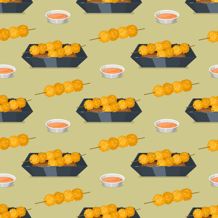 Chinese tradition food dish dumpling delicious cuisine seamless pattern healthy dinner meal asia gourmet china lunch breakfast cooked vector illustration. Spicy meat chopsticks pork soup plate dish.のイラスト素材