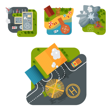 Helicopter pad landing ground landing area platform vector top view illustrationのイラスト素材