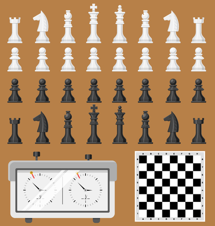 Chess board and chessmen game shapes leisure concept white and black piece competition vectorのイラスト素材