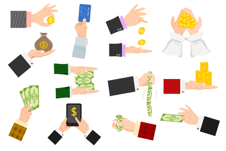 Businessman human hands arm holding paper money stack vector illustration isolated finance conceptのイラスト素材