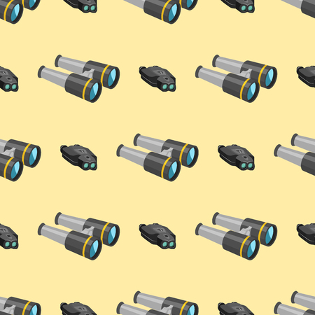 Professional camera lens binoculars seamless pattern glass look-see spyglass optic device camera digital focus optical equipment vector illustration. Night-vision technology look-see instrument.のイラスト素材