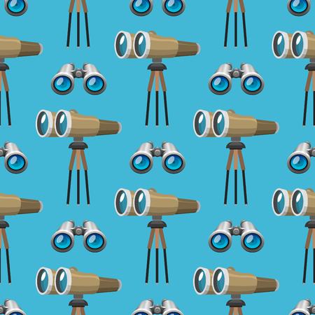 Professional camera lens binoculars seamless pattern glass look-see spyglass optic device camera digital focus optical equipment vector illustration. Night-vision technology look-see instrument.のイラスト素材