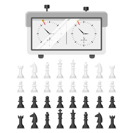Chess board and chessmen leisure concept knight group white and black piece competition vector illustrationのイラスト素材