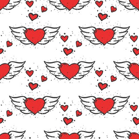 Simple red heart sharp vector seamless pattern background color card beautiful celebrate bright emoticon symbol holiday abstract art decoration.のイラスト素材