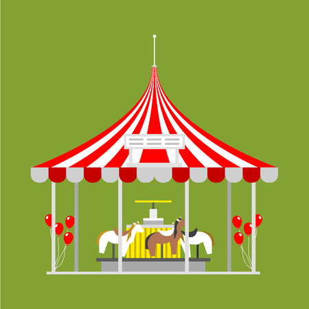 Circus show entertainment tent marquee outdoor festival with stripes and flags isolated carnival signsの写真素材