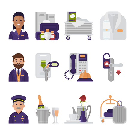 Hotel Service Icons Vector Hoteling Staff Waiter Butler And Hotelman Signs Bellset Bell On Reception Illustration Isolated On White Background Tasmeemme Com