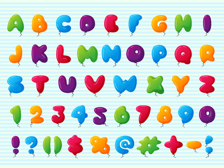 Balloon alphabet vector character set illustration with kids style toys colorfull air balls isolated Birthday celebration event ABC baby design.のイラスト素材