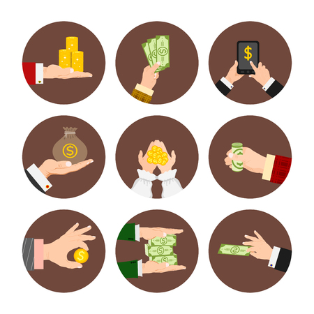 Businessman human hands arm holding paper money stack vector illustration finance conceptのイラスト素材