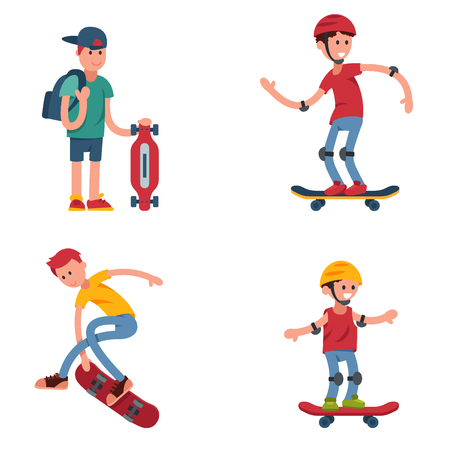 Young skateboarder active people sport extreme active skateboarding urban jumping tricks vector illustration.のイラスト素材