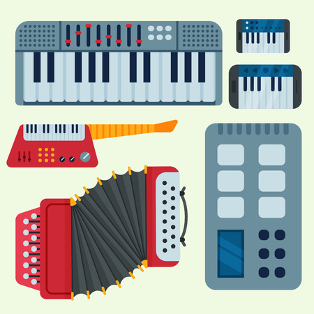 Keyboard musical instruments isolated classical melody studio acoustic shiny musician equipment and orchestra piano composer electronic sound vector tool. Classic song chord concert entertainment.のイラスト素材