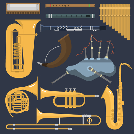 Musical wind brass tube instruments isolated on background.のイラスト素材