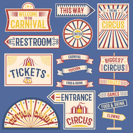 Circus Labels Carnival Show Banner Vintage Label Elements For