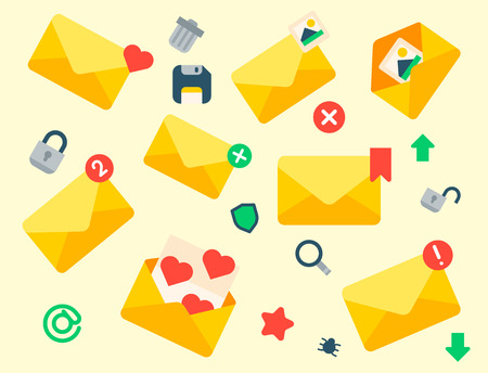 Email envelope cover icons communication correspondence blank cover address design paper empty card writing message vector illustration.のイラスト素材