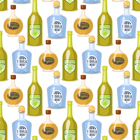 Alcohol drinks in bottles cartoon illustrationのイラスト素材